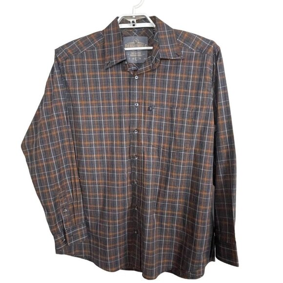 Panhandle Tuf Cooper Performance Men's Size L Plaid Black Orange Button Up Long - Picture 1 of 8